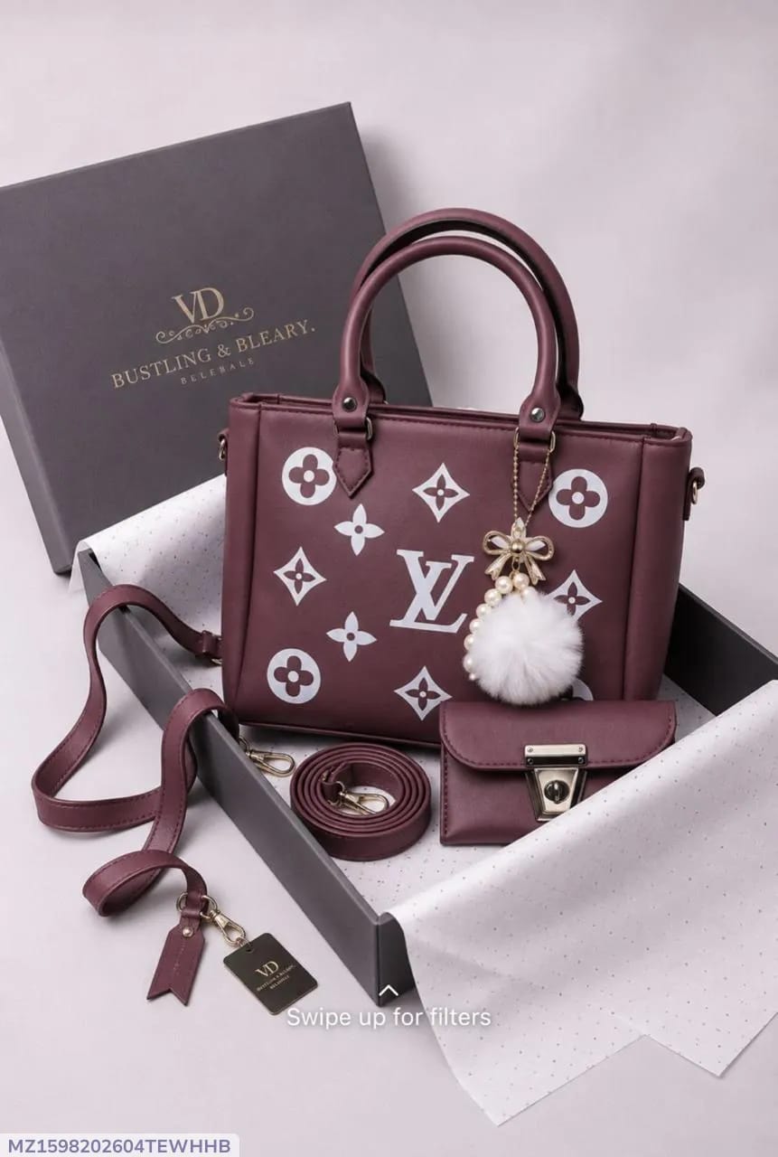 Luxury Monogram Print Top-Handle Crossbody Bag for Women ( Plum / Wine )