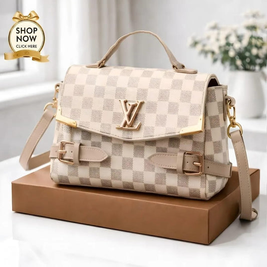 Luxury Monogram Print Top-Handle Crossbody Bag for Women  (  Beige  )