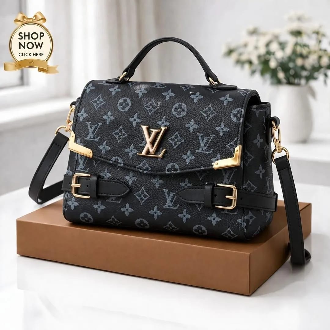Luxury Monogram Print Top-Handle Crossbody Bag for Women  ( Black  )