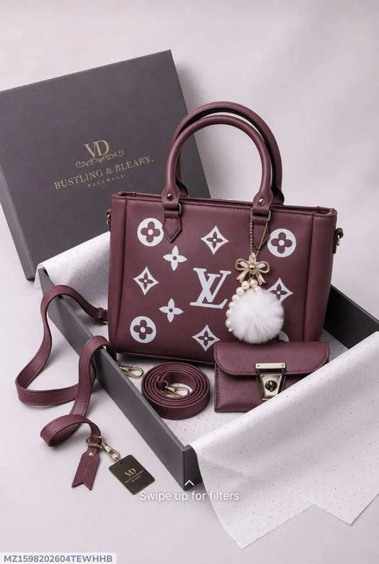 Luxury Monogram Print Top-Handle Crossbody Bag for Women (  Plum / Wine  )