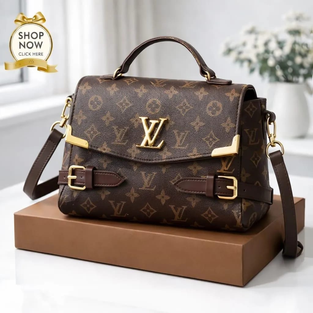 Luxury Monogram Print Top-Handle Crossbody Bag for Women  ( Brown  )