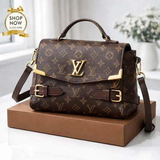 Luxury Monogram Print Top-Handle Crossbody Bag for Women  ( Brown  )