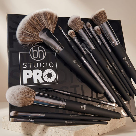 BH Studio Pro 13-Piece Professional Makeup Brush Set with Matte Black Handles
